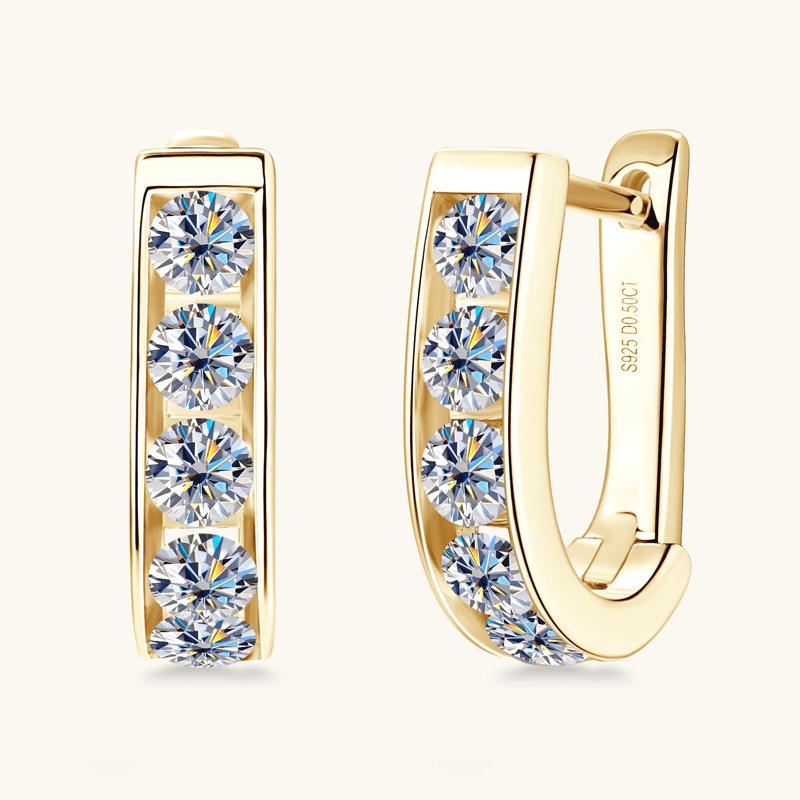 U-Shaped Channel Set Moissanite Huggie Hoop Earrings in Yellow Gold - Novelle Vow