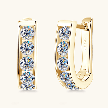 U-Shaped Channel Set Moissanite Huggie Hoop Earrings in Yellow Gold - Novelle Vow