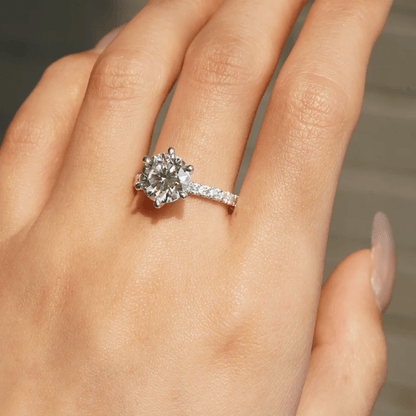 Classic 6 Prong Round Brilliant Cut Moissanite Engagement Ring - Novelle Vow