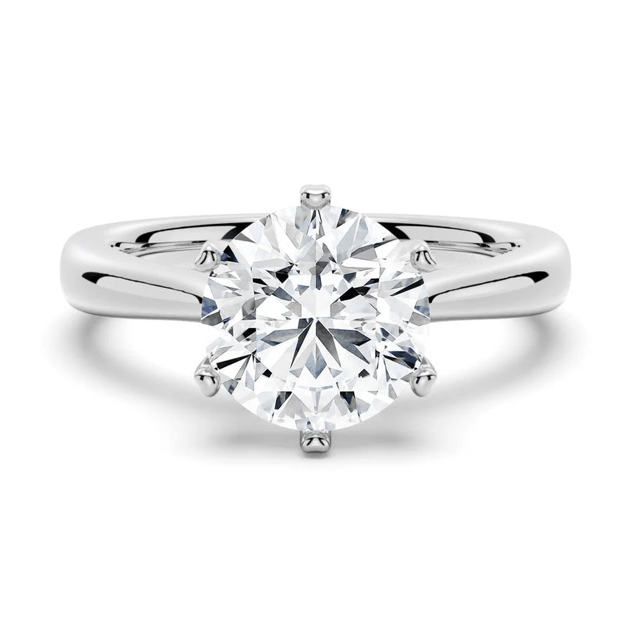 The Sophia Knife Edge 6 Prong Round Moissanite Engagement Ring in White Gold - Novelle Vow