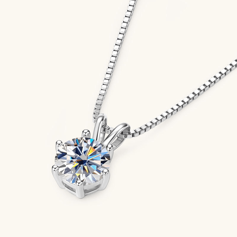Classic 6 - Prong Round Moissanite Solitaire Necklace - Novelle Vow
