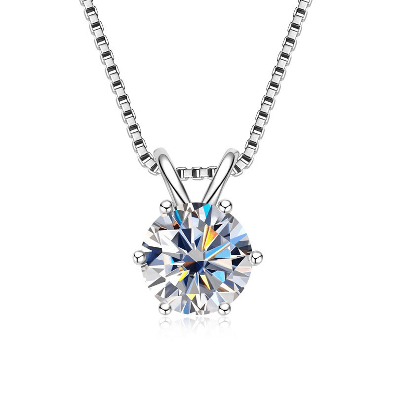 Classic 6 - Prong Round Moissanite Solitaire Necklace - Novelle Vow