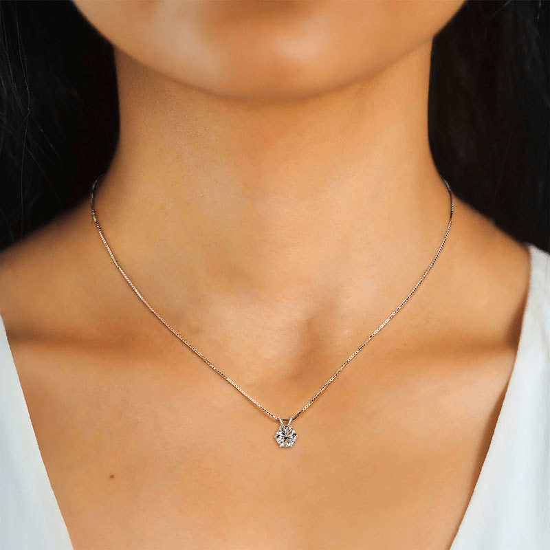 Classic 6 - Prong Round Moissanite Solitaire Necklace - Novelle Vow