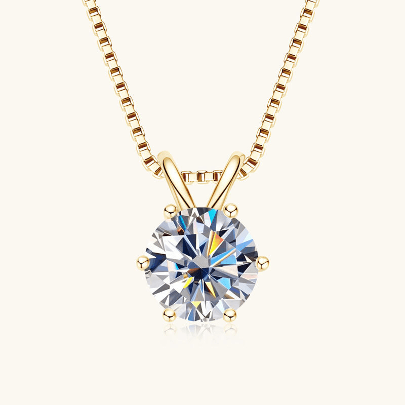 Classic 6 - Prong Round Moissanite Solitaire Necklace - Novelle Vow