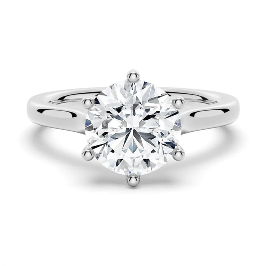 NOVELLE VOW front view of classic 6-prong round cut DEF moissanite solitaire engagement ring in white gold