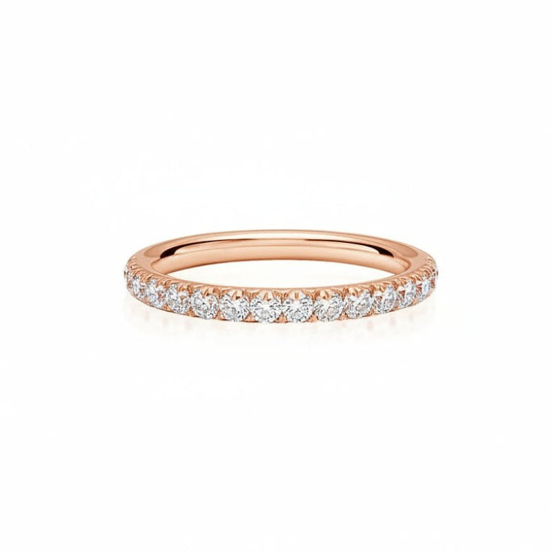 Classic French Pave Moissanite Wedding Band 2mm in Rose Gold
