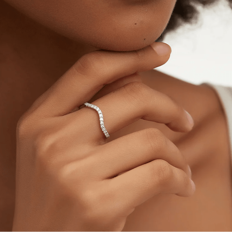 Classic French Style Curved Moissanite Wedding Band - Novelle Vow