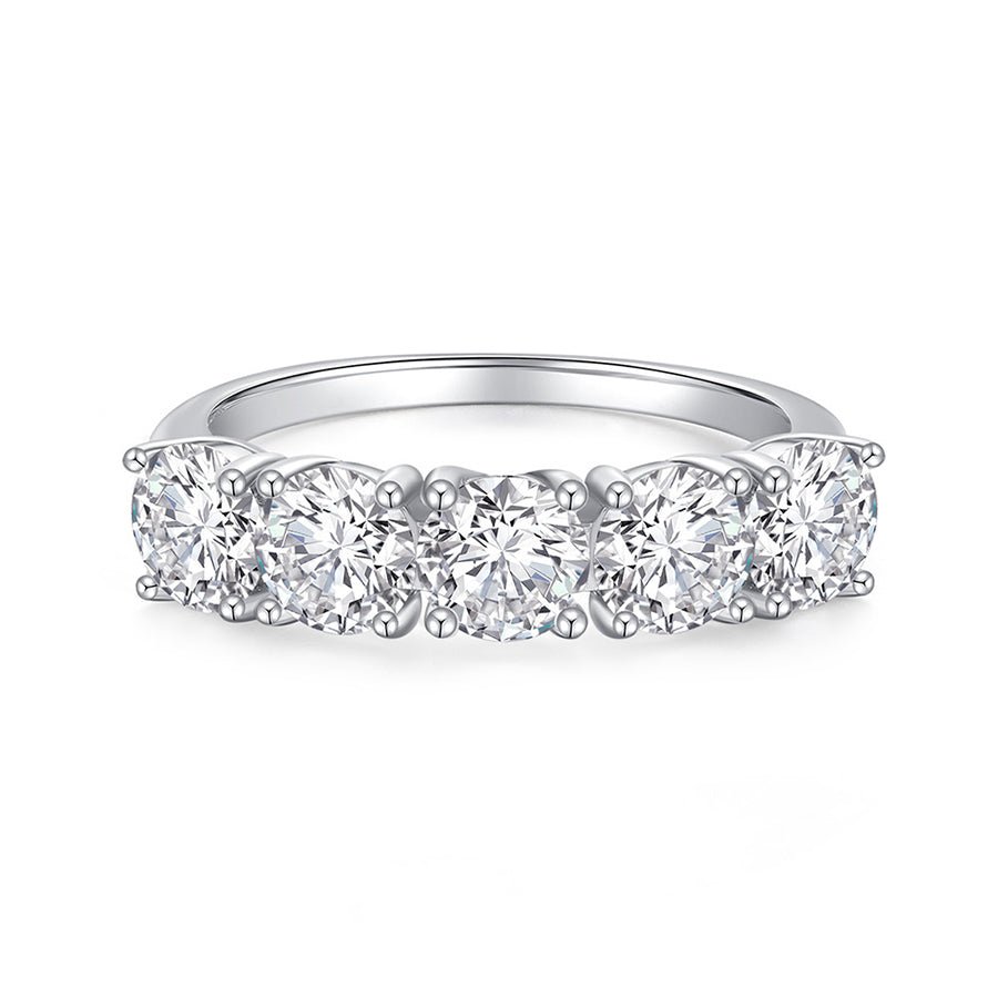 Classic 5 Stone Round Moissanite Anniversary Wedding Band with Shared Prong Setting in White Gold - Novelle Vow
