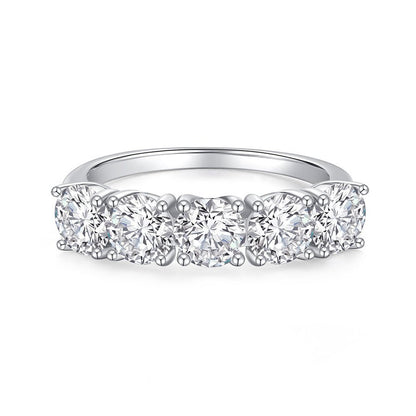 Classic 5 Stone Round Moissanite Anniversary Wedding Band with Shared Prong Setting in White Gold - Novelle Vow