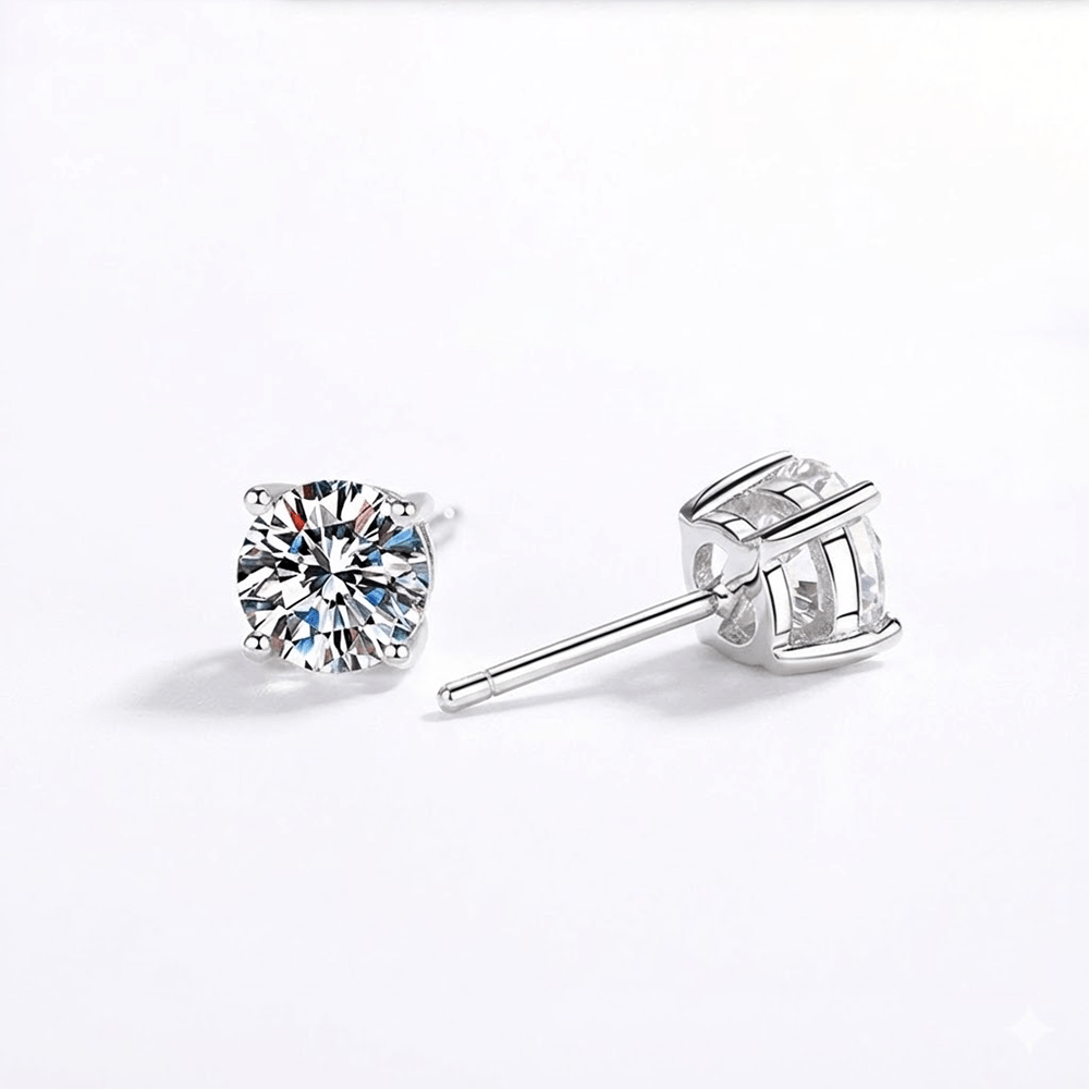 Classic Round Moissanite 4 - Prong Stud Earrings - Novelle Vow