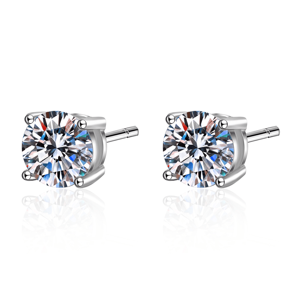 Side profile view of Classic Round Moissanite 4 Prong Stud Earrings in White Gold - Novelle Vow
