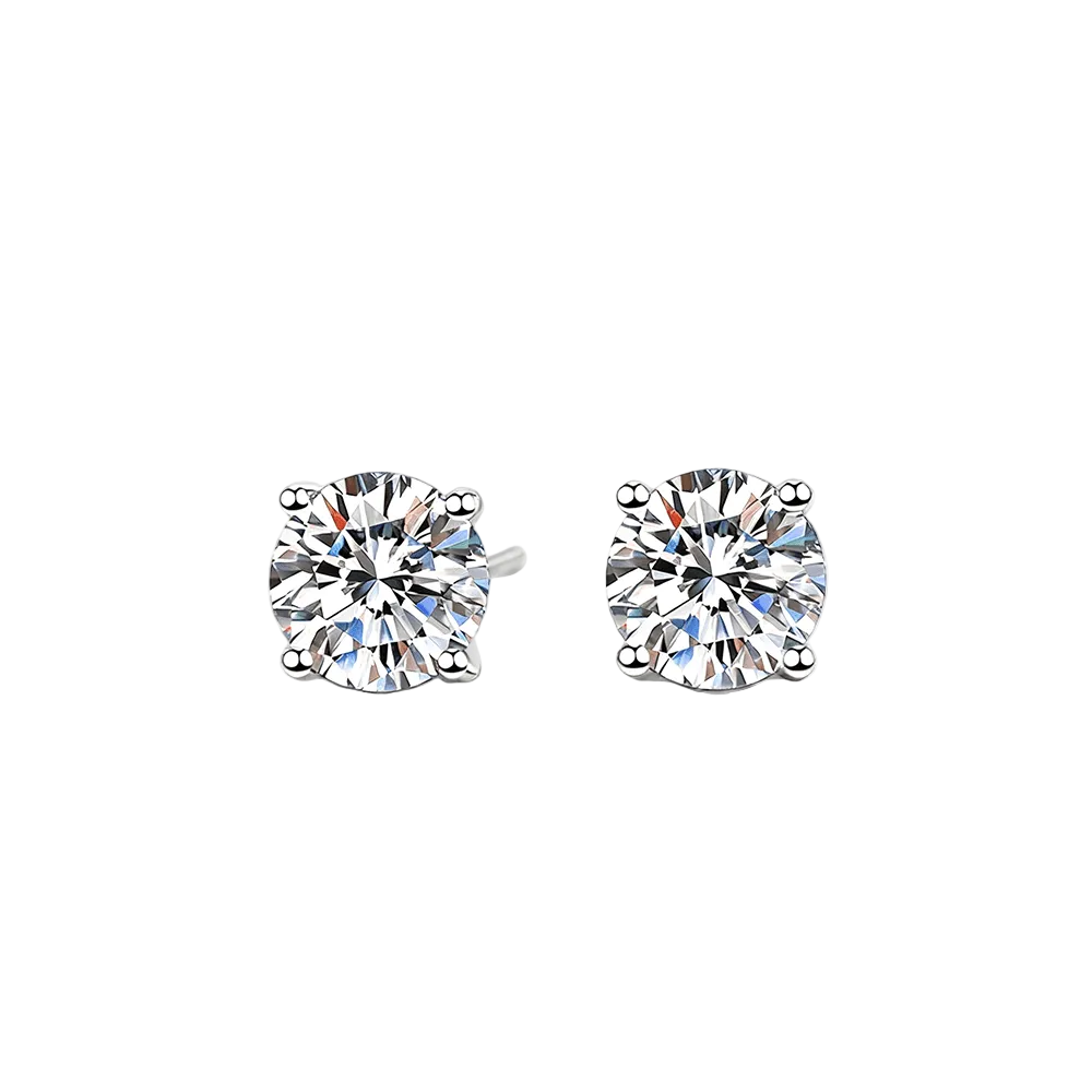 Classic Round Moissanite 4 Prong Stud Earrings in White Gold - Novelle Vow