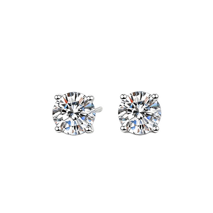Classic Round Moissanite 4 Prong Stud Earrings in White Gold - Novelle Vow