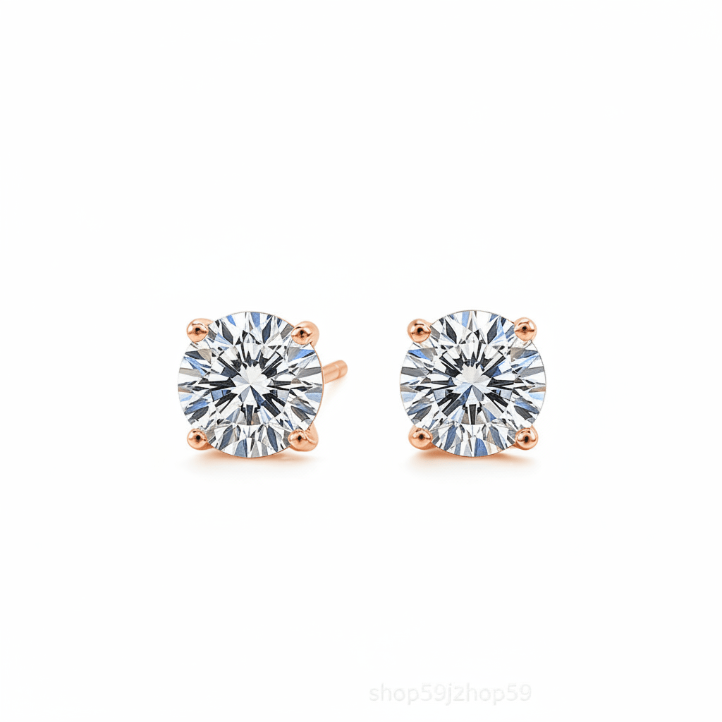 Classic Round Moissanite 4 Prong Stud Earrings in Rose Gold - Novelle Vow