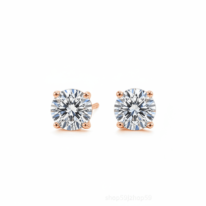 Classic Round Moissanite 4 Prong Stud Earrings in Rose Gold - Novelle Vow