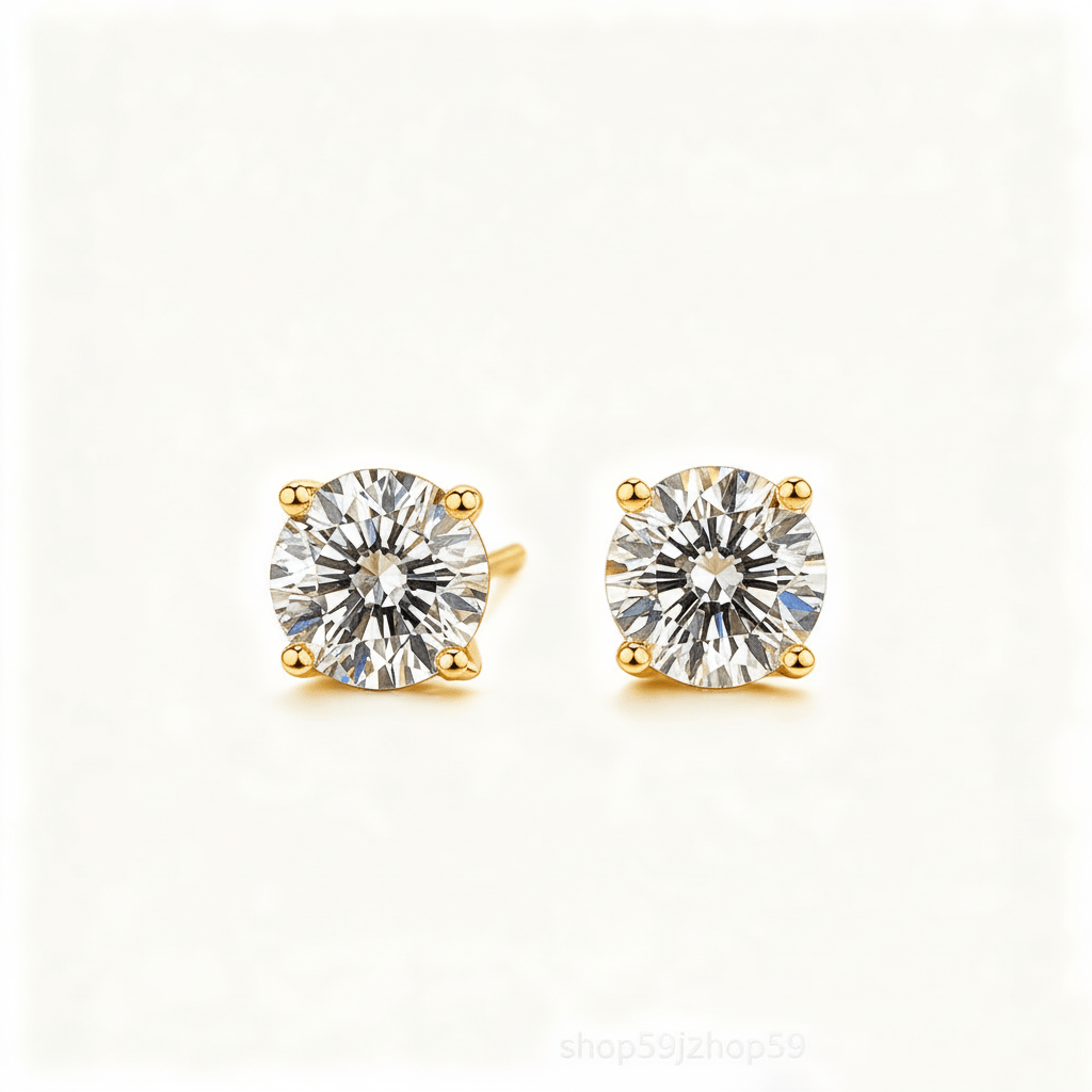 Classic Round Moissanite 4 Prong Stud Earrings in Yellow Gold - Novelle Vow