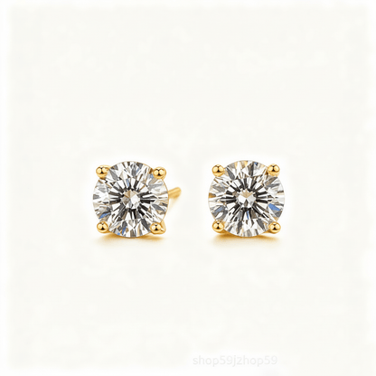 Classic Round Moissanite 4 Prong Stud Earrings in Yellow Gold - Novelle Vow