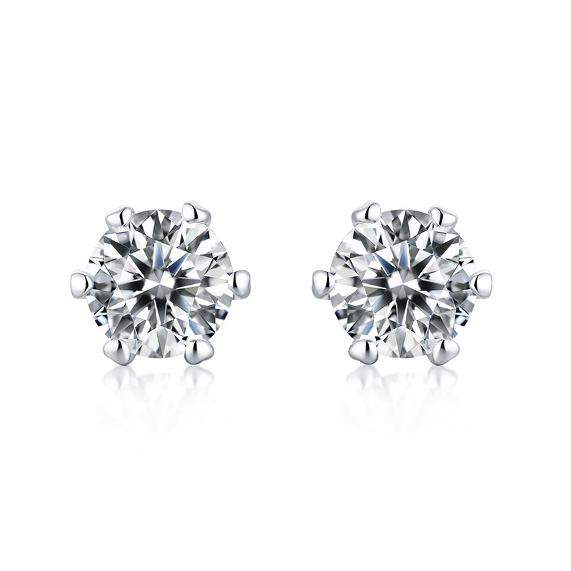 Classic Round Moissanite 6 Prong Stud Earrings in White Gold - Novelle Vow