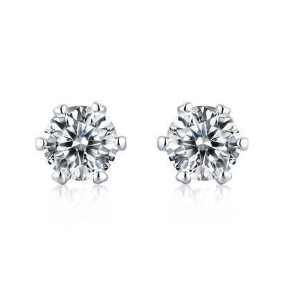 Classic Round Moissanite 6 Prong Stud Earrings in White Gold - Novelle Vow