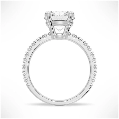 Profile view of Classic Round Moissanite Solitaire Engagement Ring 4 Prong showing basket setting details in White Gold - Novelle Vow