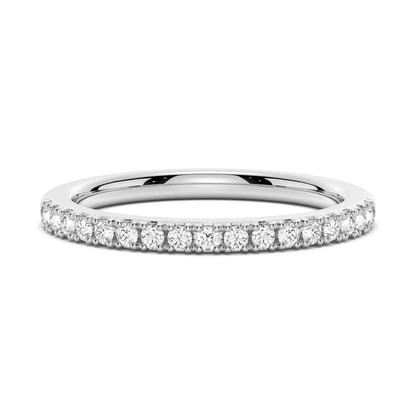 NOVELLE VOW front view of classic round pave moissanite anniversary wedding band in white gold color
