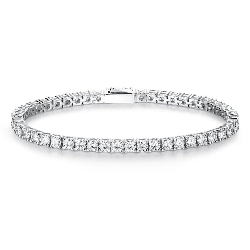 Classic Round Cut Moissanite Tennis Bracelet with Box Clasp in White Gold - Novelle Vow