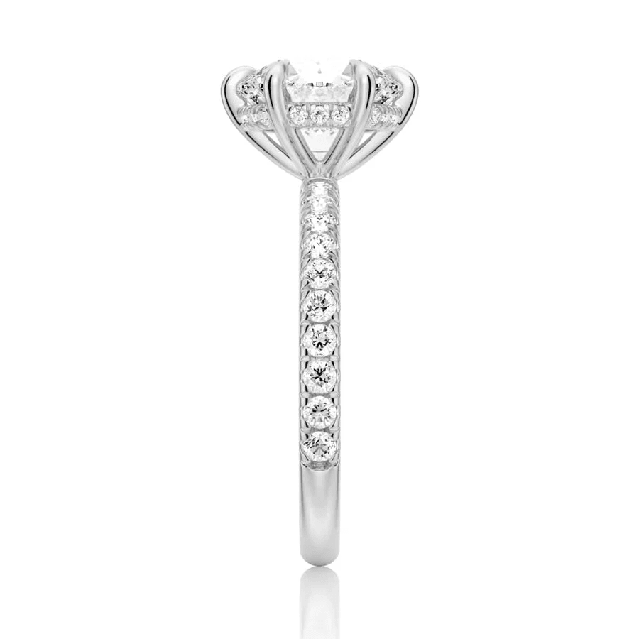 Classic Six Prong Round Moissanite Engagement Ring with Pavé Band - Novelle Vow