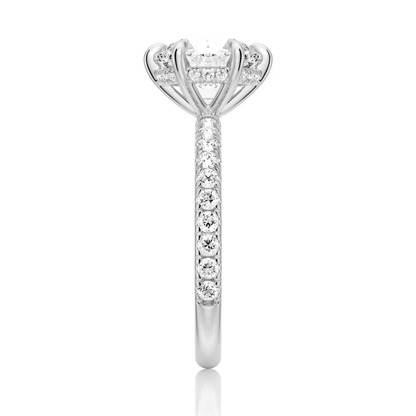Classic Six Prong Round Moissanite Engagement Ring with Pavé Band - Novelle Vow