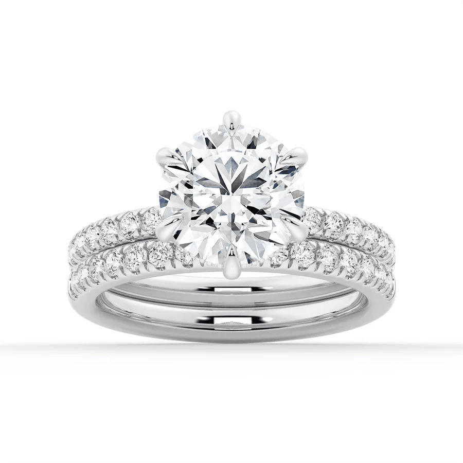 Classic Six Prong Round Moissanite Engagement Ring with Pavé Band - Novelle Vow