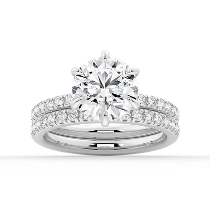 Classic Six Prong Round Moissanite Engagement Ring with Pavé Band - Novelle Vow