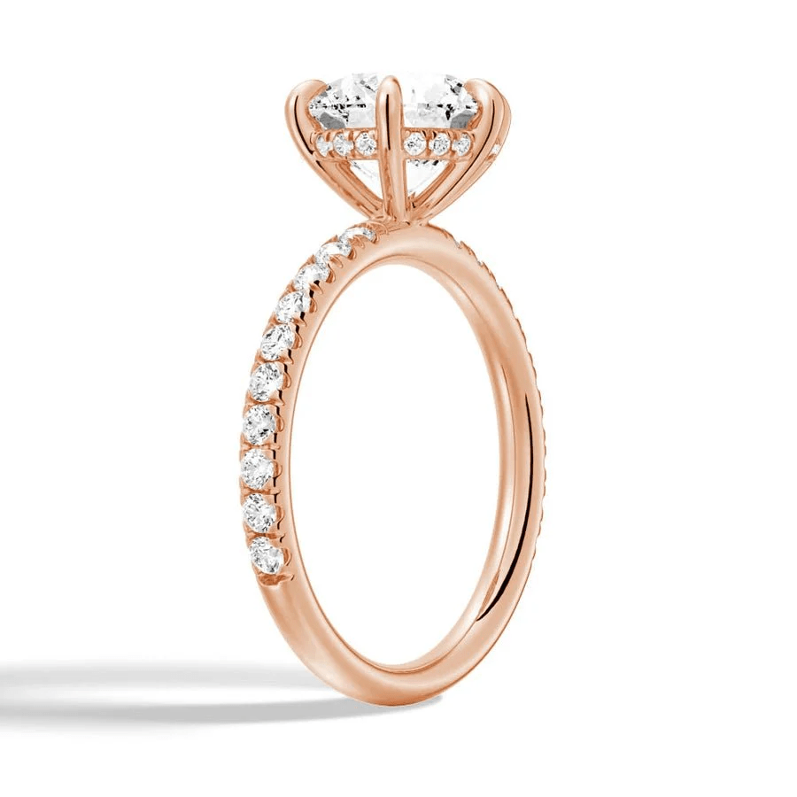 Classic Six Prong Round Moissanite Engagement Ring with Pavé Band - Novelle Vow