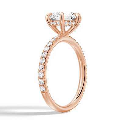 Classic Six Prong Round Moissanite Engagement Ring with Pavé Band - Novelle Vow