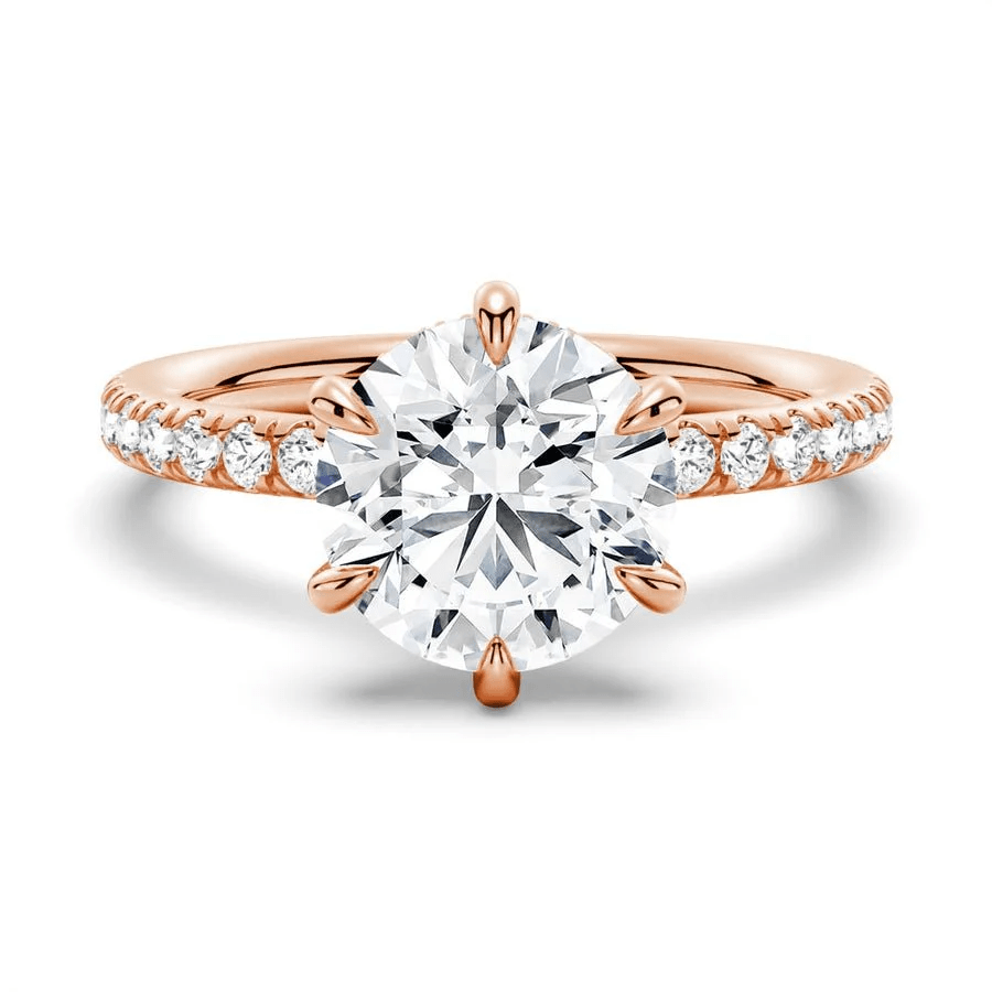 Classic Six Prong Round Moissanite Engagement Ring with Pavé Band - Novelle Vow