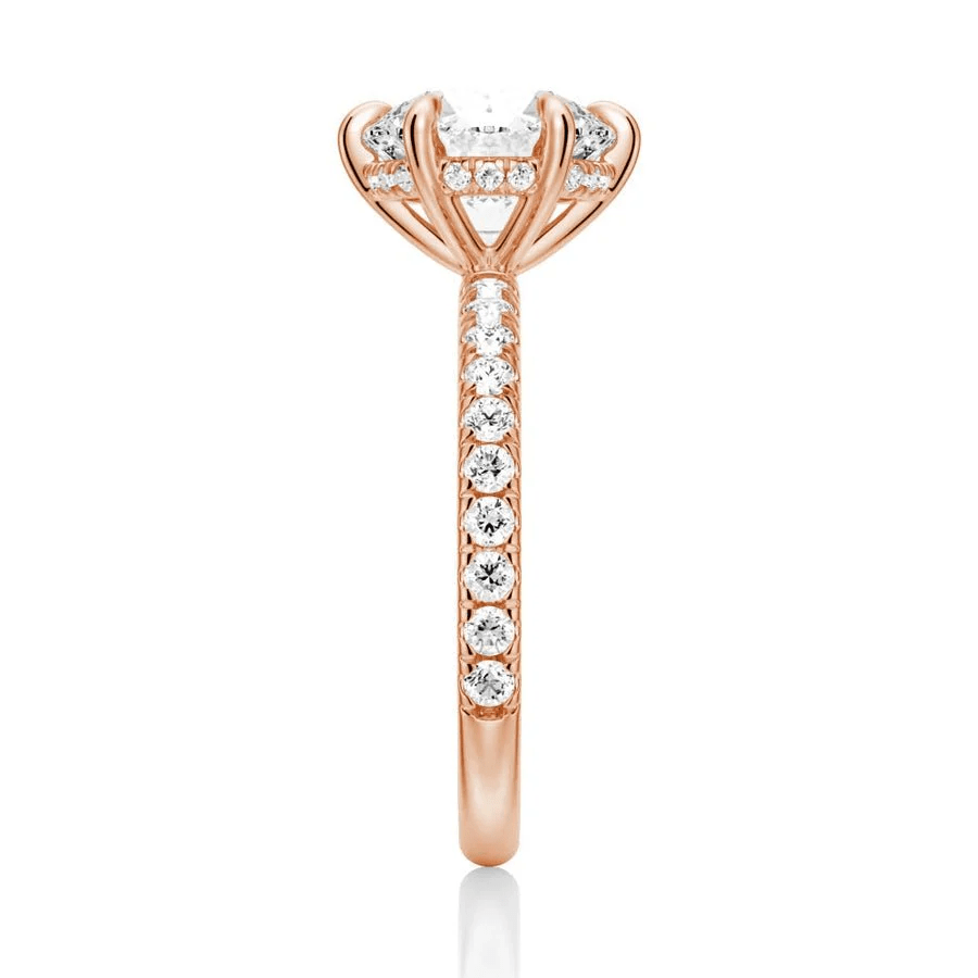 Classic Six Prong Round Moissanite Engagement Ring with Pavé Band - Novelle Vow