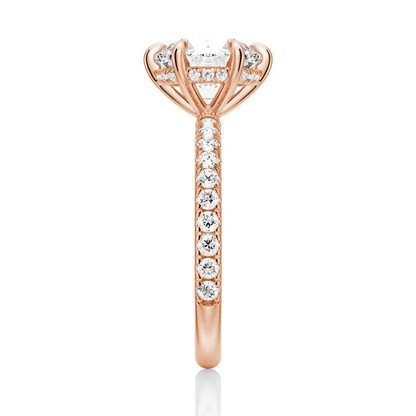 Classic Six Prong Round Moissanite Engagement Ring with Pavé Band - Novelle Vow