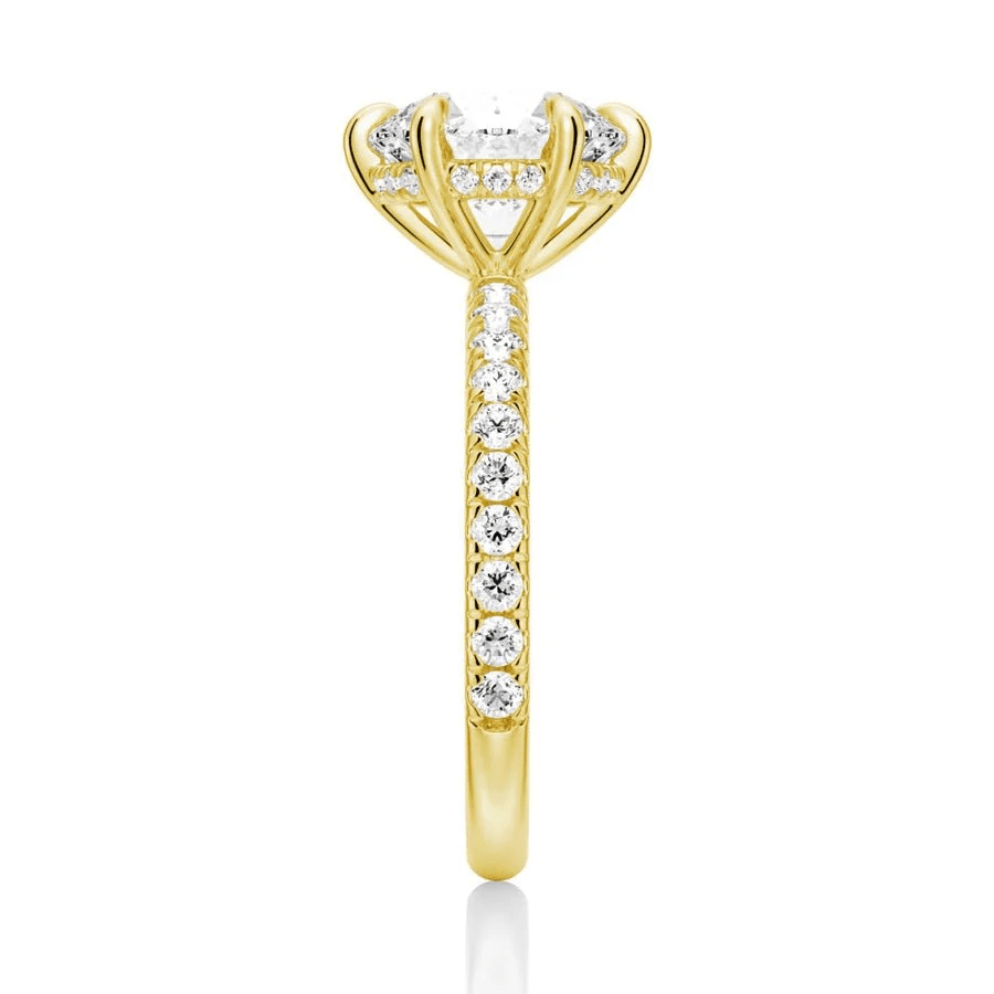 Classic Six Prong Round Moissanite Engagement Ring with Pavé Band - Novelle Vow