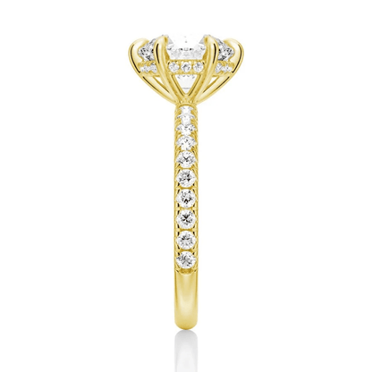 Classic Six Prong Round Moissanite Engagement Ring with Pavé Band - Novelle Vow