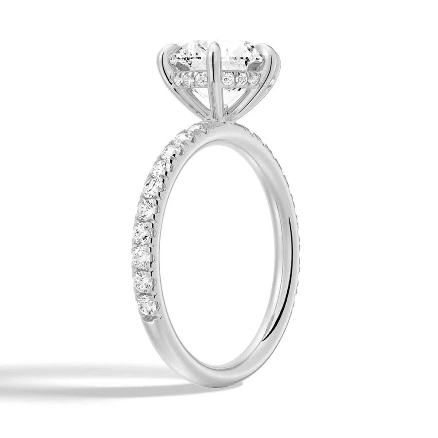 Classic Six Prong Round Moissanite Engagement Ring with Pavé Band - Novelle Vow