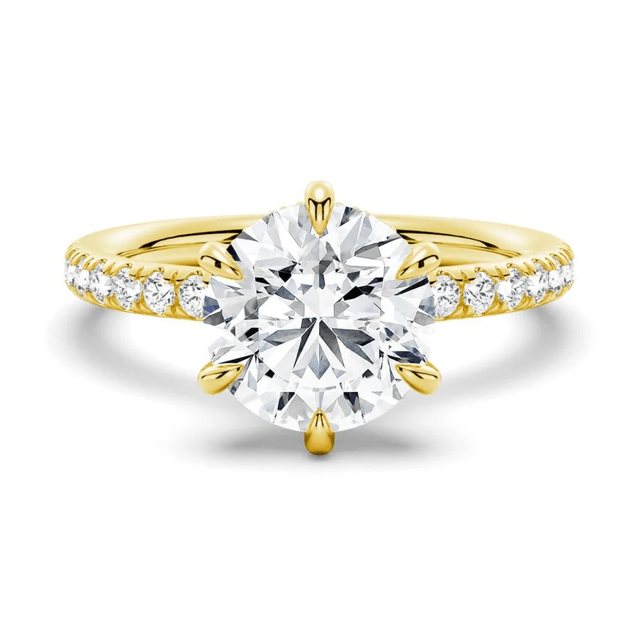 Classic Six Prong Round Moissanite Engagement Ring with Pavé Band - Novelle Vow