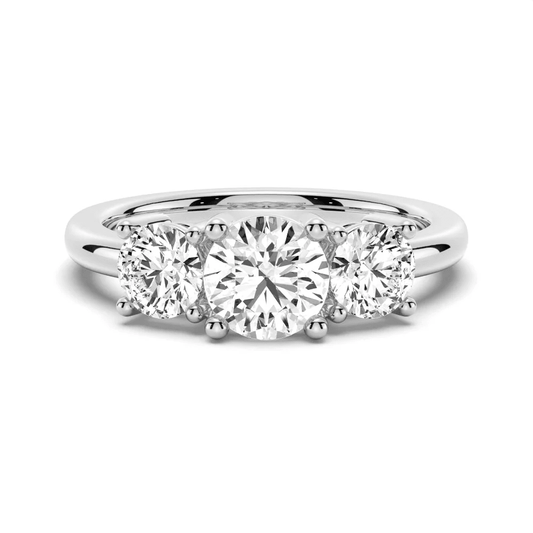 Classic Three Stone Moissanite Wedding Ring – Round Brilliant Cut - Novelle Vow