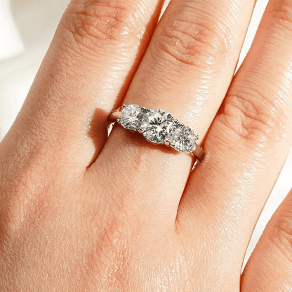Classic Three Stone Moissanite Wedding Ring – Round Brilliant Cut - Novelle Vow