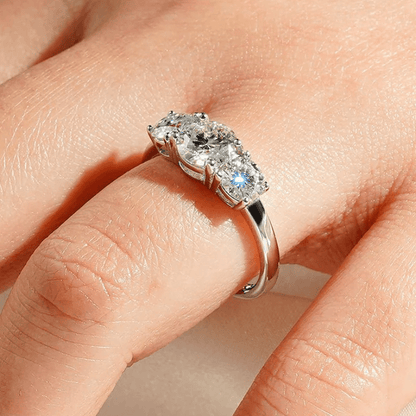 Classic Three Stone Moissanite Wedding Ring – Round Brilliant Cut - Novelle Vow