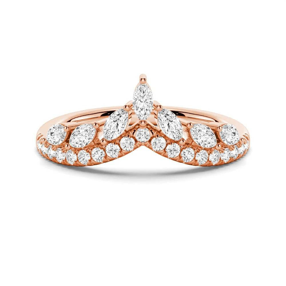 Curved Crown Marquise Round Moissanite Wedding Band - Novelle Vow