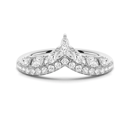 Curved Crown Marquise Round Moissanite Wedding Band - Novelle Vow