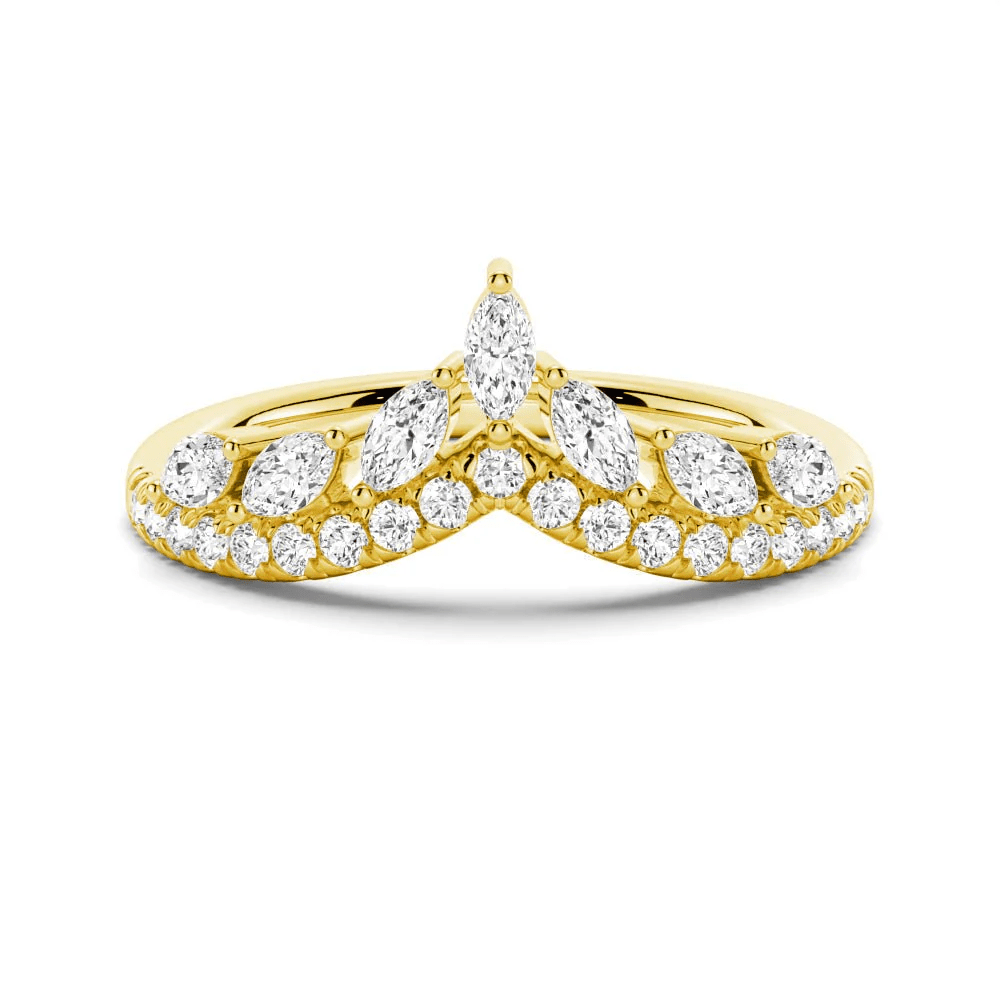 Curved Crown Marquise Round Moissanite Wedding Band - Novelle Vow