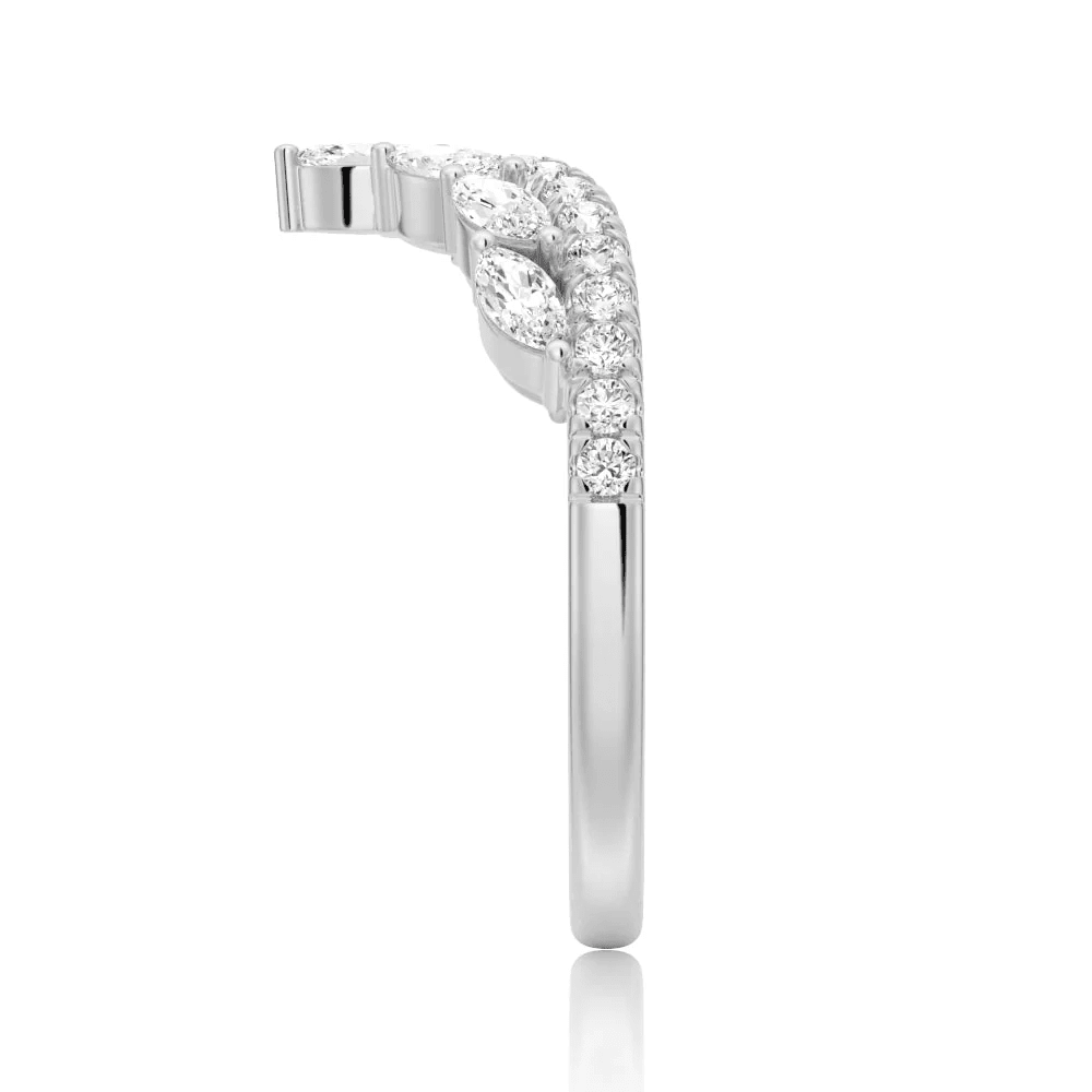 Curved Crown Marquise Round Moissanite Wedding Band - Novelle Vow