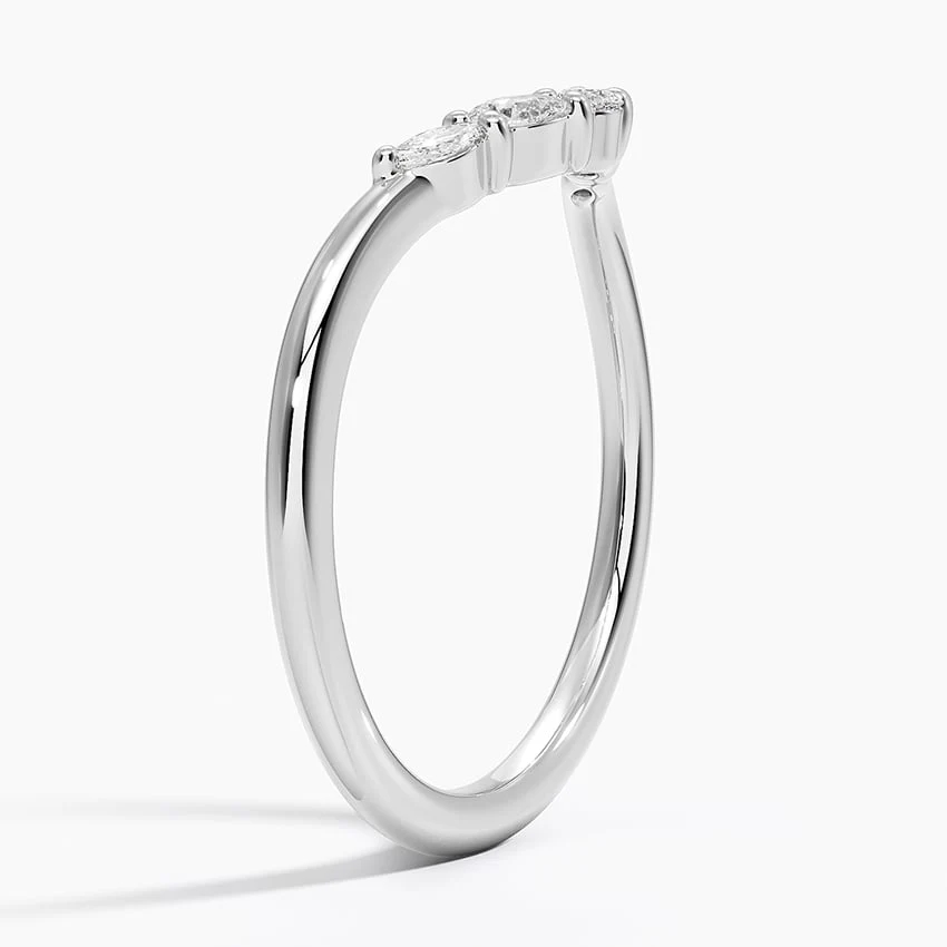 Side profile view of white gold contoured moissanite stacking ring