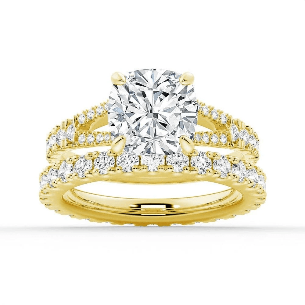 Cushion-Cut Moissanite Bridal Set with Split-Shank Band - Novelle Vow