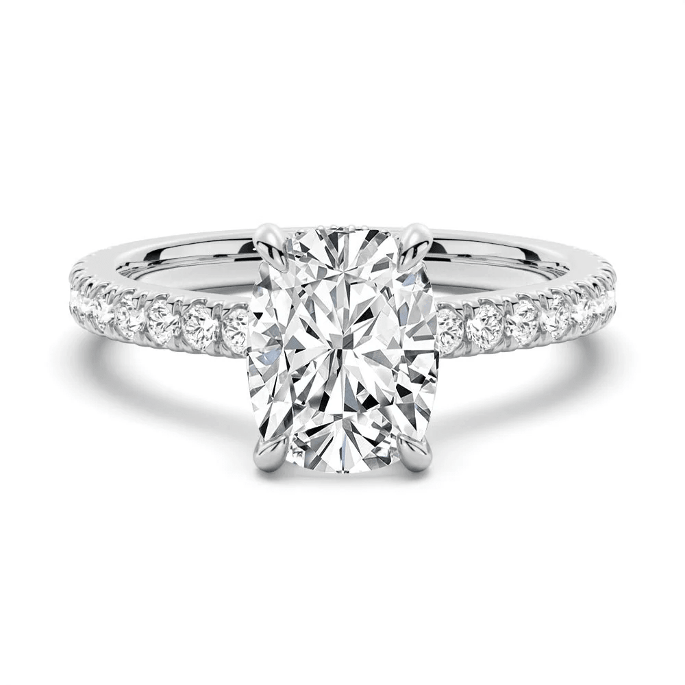 Cushion-Cut Moissanite Engagement Ring with Hidden Halo - Novelle Vow