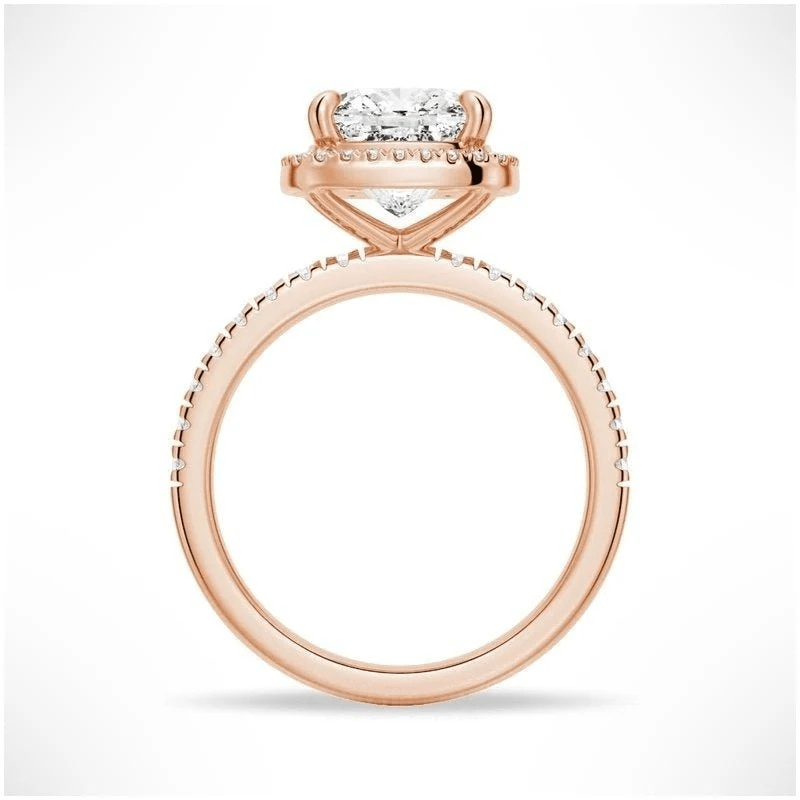 Cushion Cut Moissanite Engagement Ring with Hidden Halo & Pavé Band - Novelle Vow